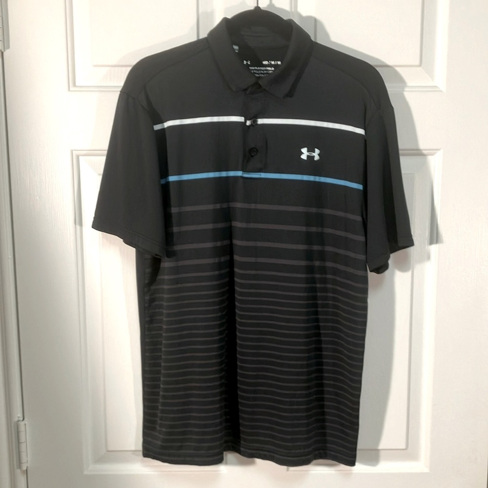 Men’s Under Armour Navy and White Striped Polo Shirt Size Medium